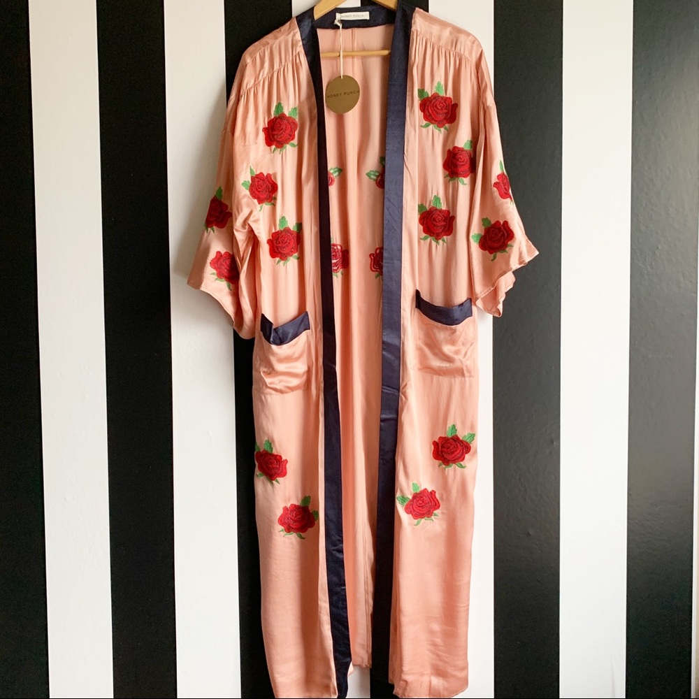 Honey Punch rose floral long kimono sz M